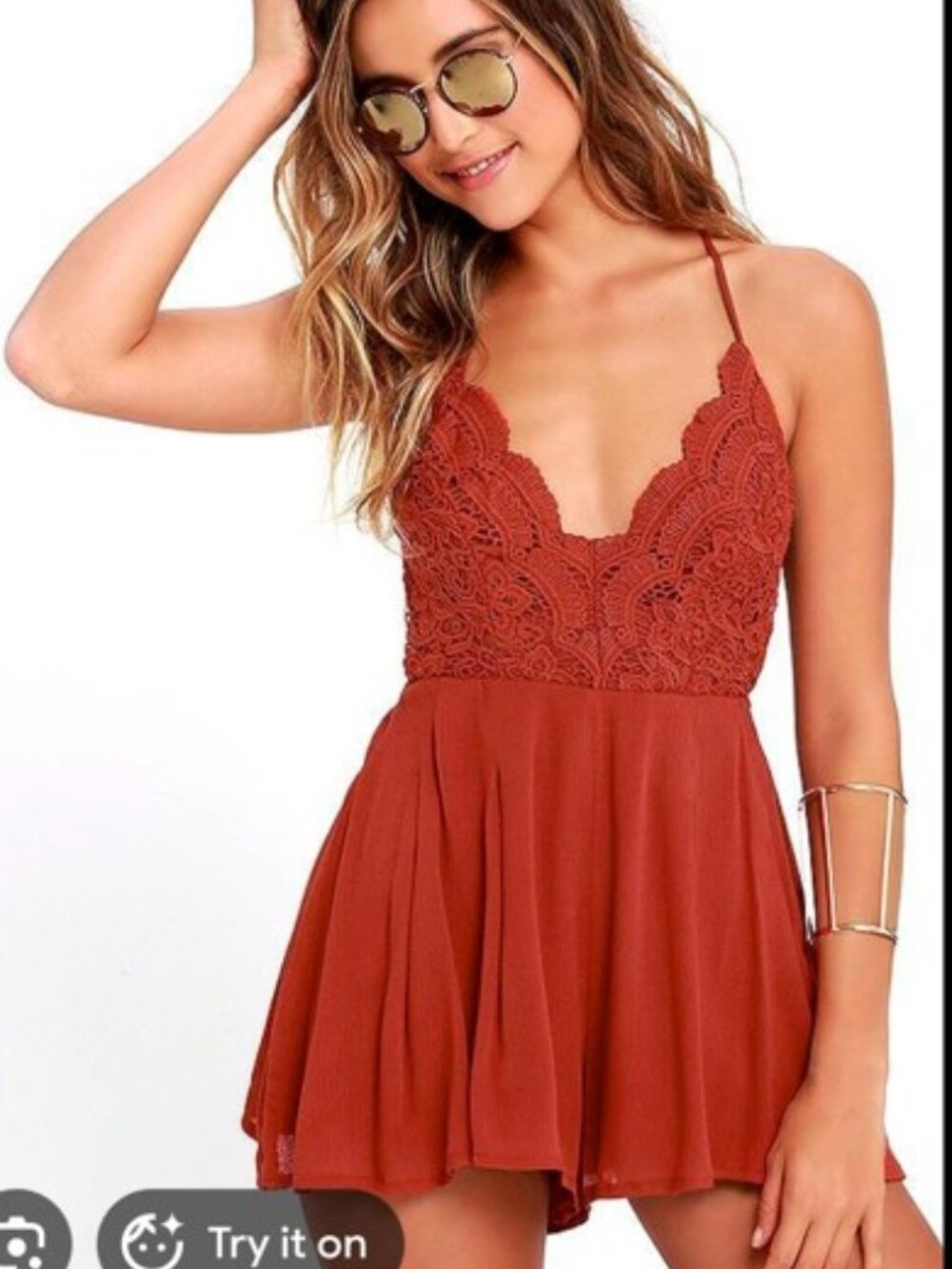 NWT Lulus Star Spangled Romper Rust Red Size Small